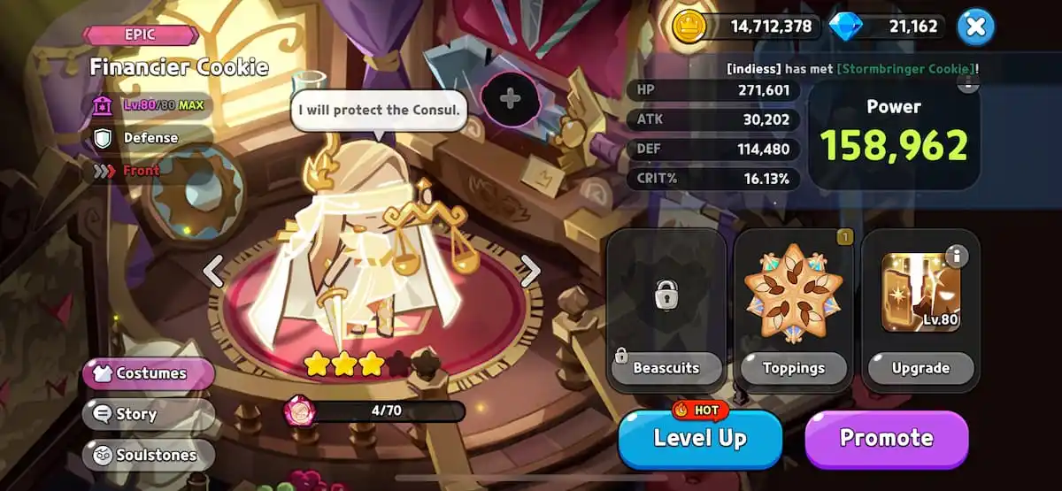An in game image of Financier Cookie from Cookie Run Kingdom