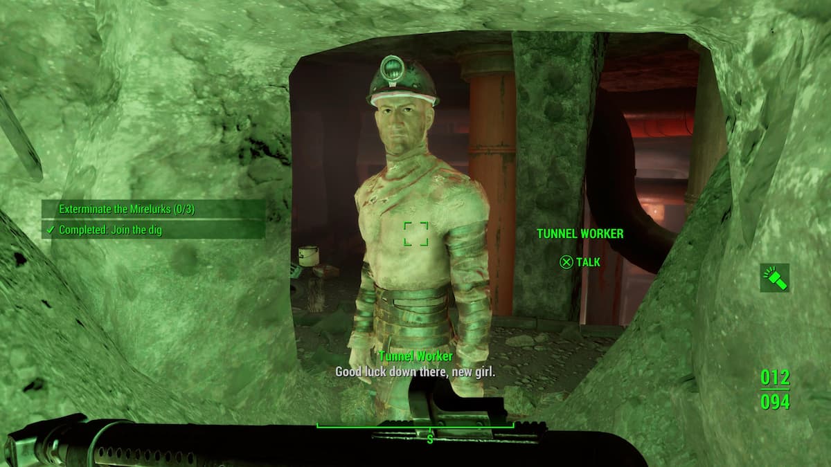 An in game screenshot of a Dig Site worker from Fallout 4