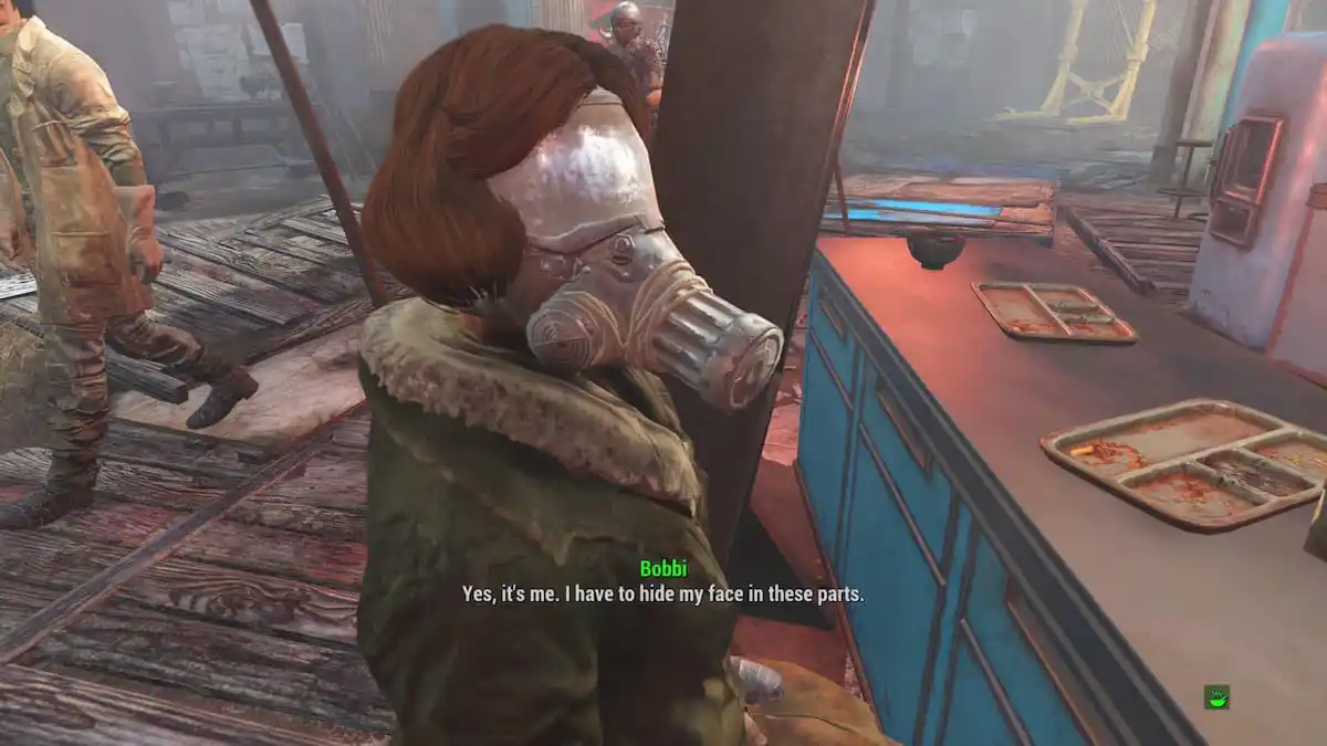 An in game screenshot of Bobbi No-Nose from Fallout 4