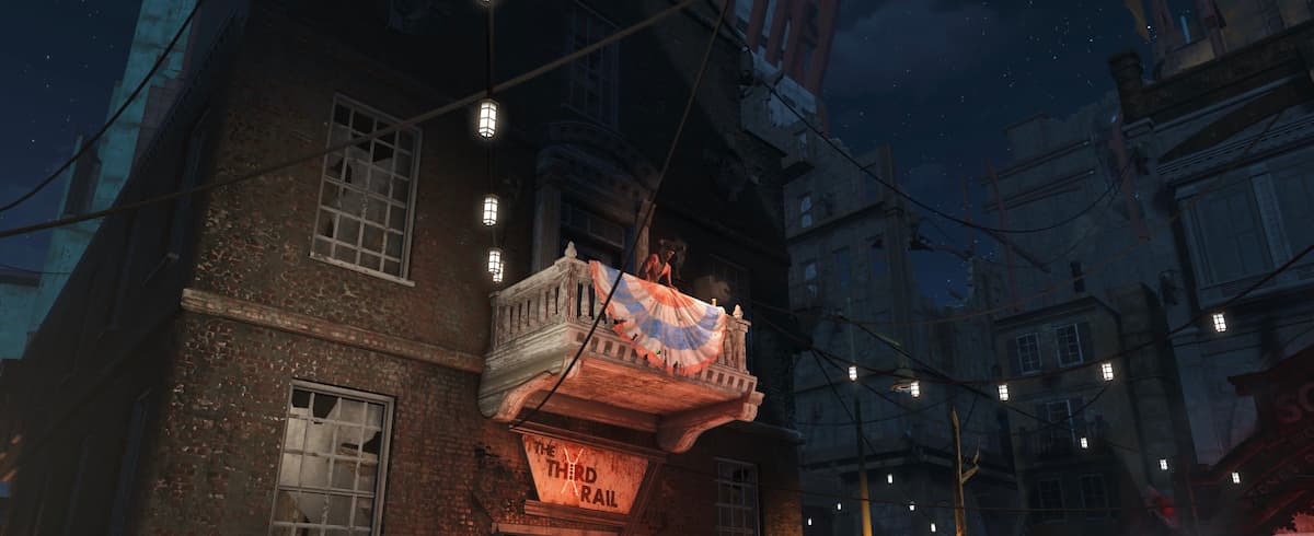 An in game image of Hancock in Goodneighbor from Fallout 4
