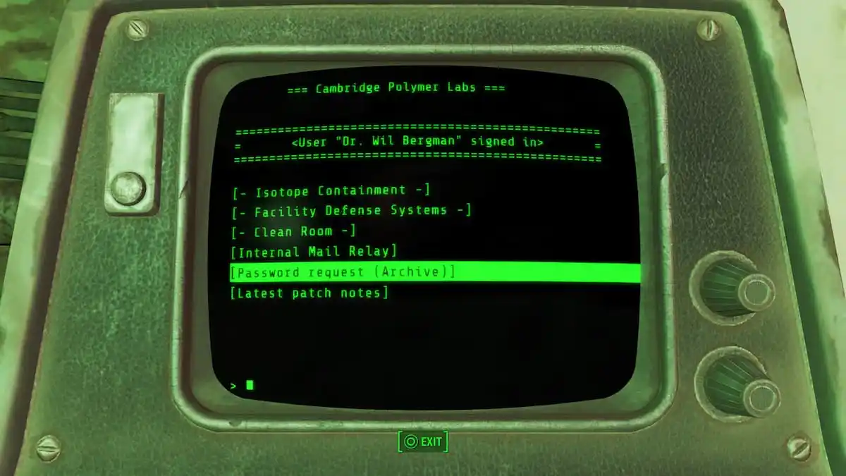 An in game screenshot of a terminal from Fallout 4.