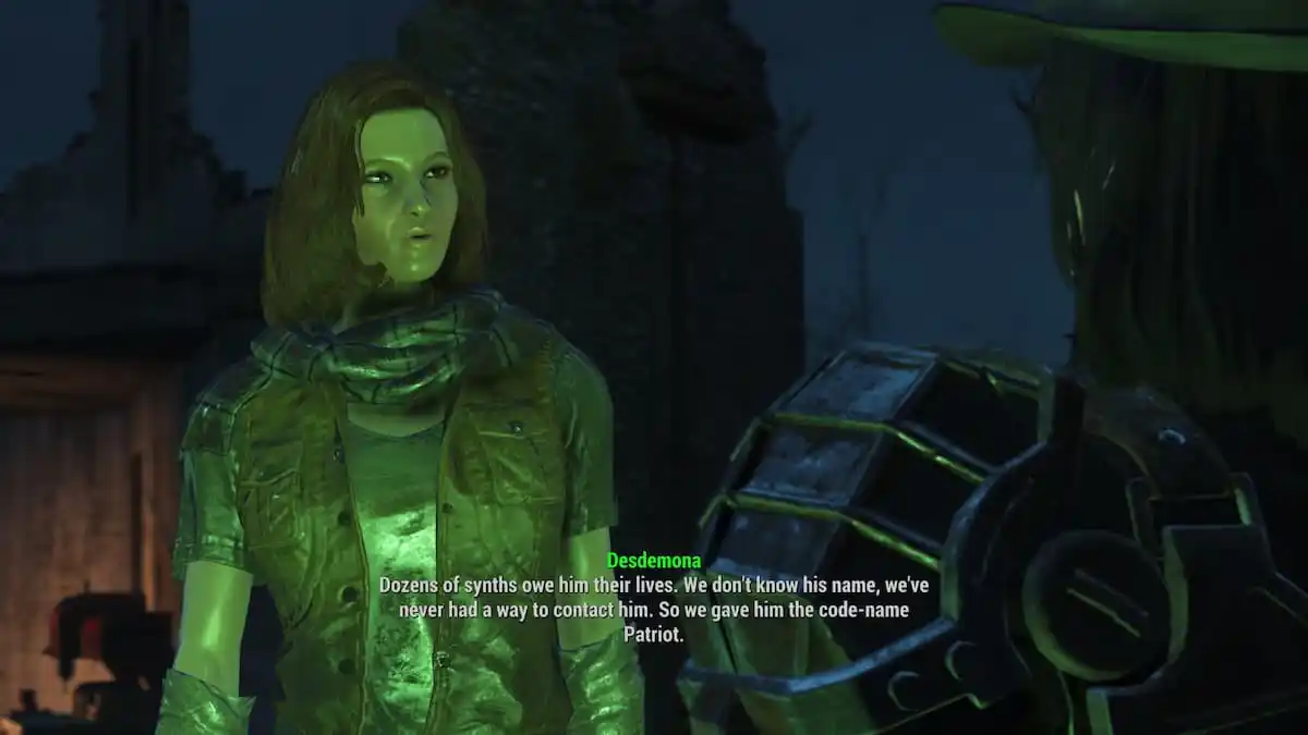 An in game screenshot of Desdemona from Fallout 4.