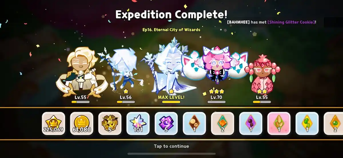 An image of the rewards from a completed Balloon Expedition from Cookie Run Kingdom