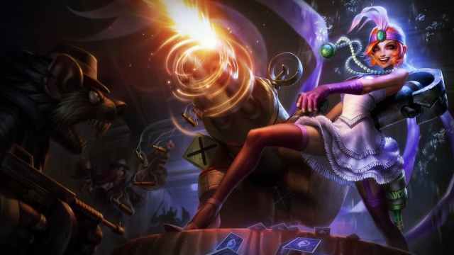 Jinx firing her gun in a bar.