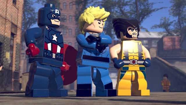 Captain America, Human Torch, and Wolverine in LEGO Marvel Super Heroes.