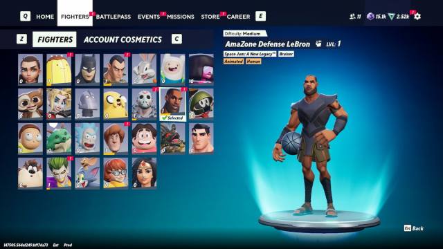 LeBron James featured on a new Character menu.