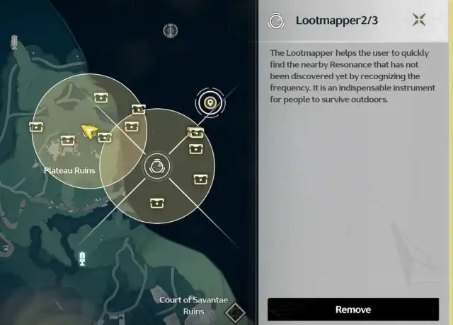 Lootmapper information and circles displayed in Wuthering Waves.