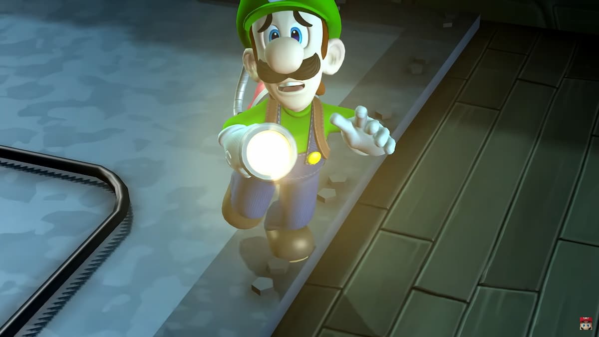 Luigi exploring a spooky house in Luigi's Mansion 2 HD.