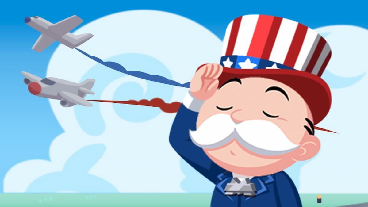 Mr. Monopoly saluting planes as they fly by on Memorial Day