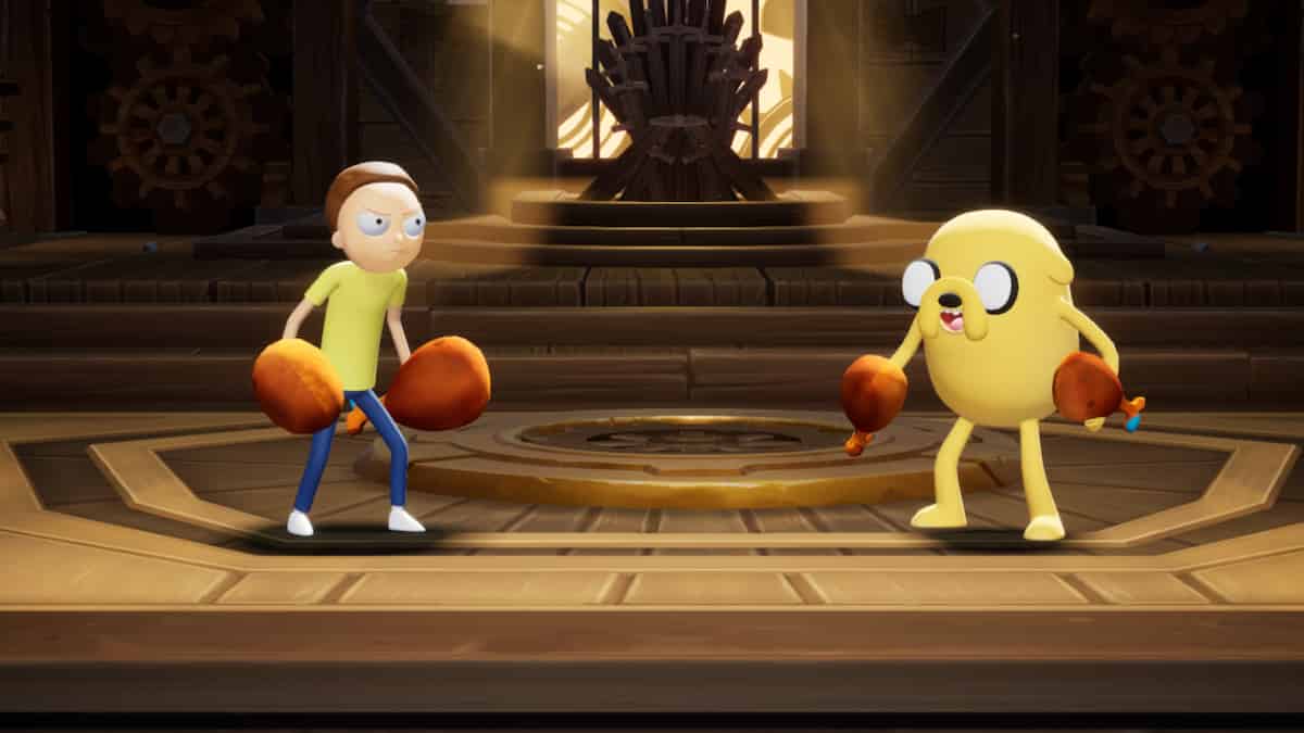 Jake and Morty facing off with Chicken Gauntlets.
