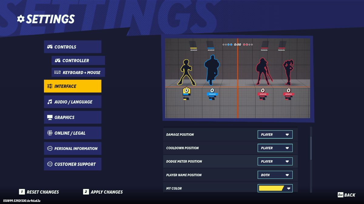 A screenshot of the Interface Settings menu in MultiVersus.