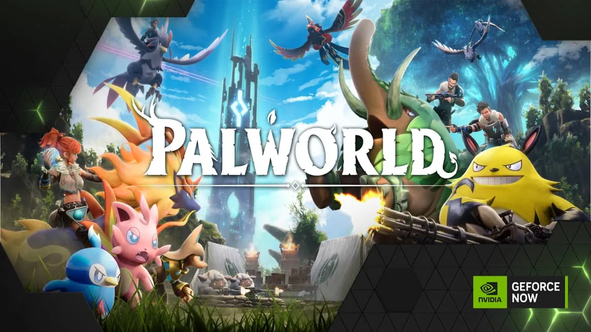 A promotional image for Palworld on GeForce Now.