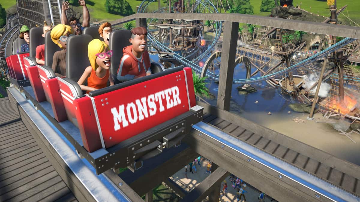 A rollercoaster in Planet Coaster.