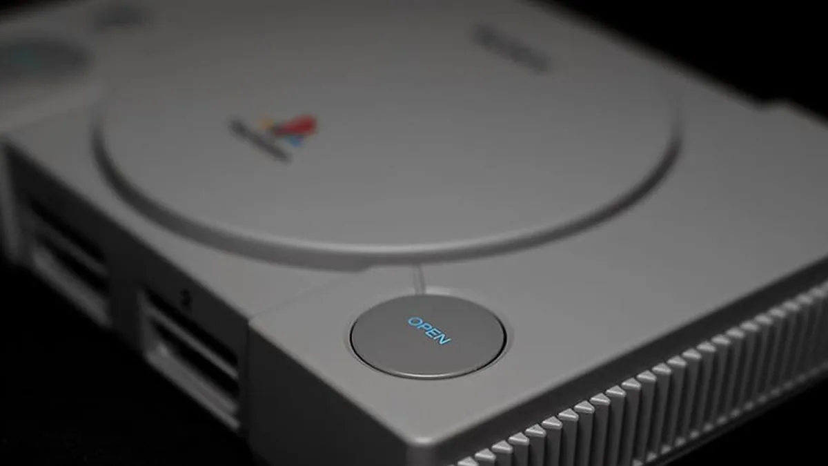 A closeup of the PlayStation 1 console.
