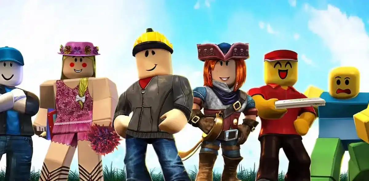 Roblox characters standing in a row.