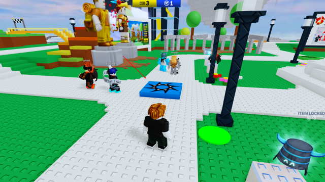 A blue square on the ground in Roblox The Classic.