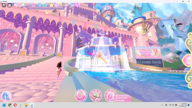 Roblox Royale High Dream Fountain from a first person view