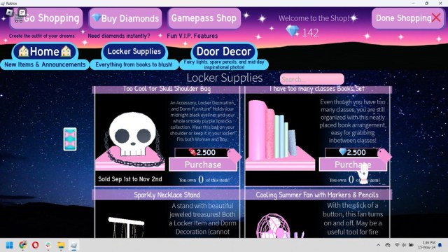 A Locker store showing all the locker items you can buy in Royale High Roblox