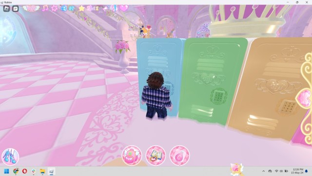Roblox character is standing in front of a locker in Royale High