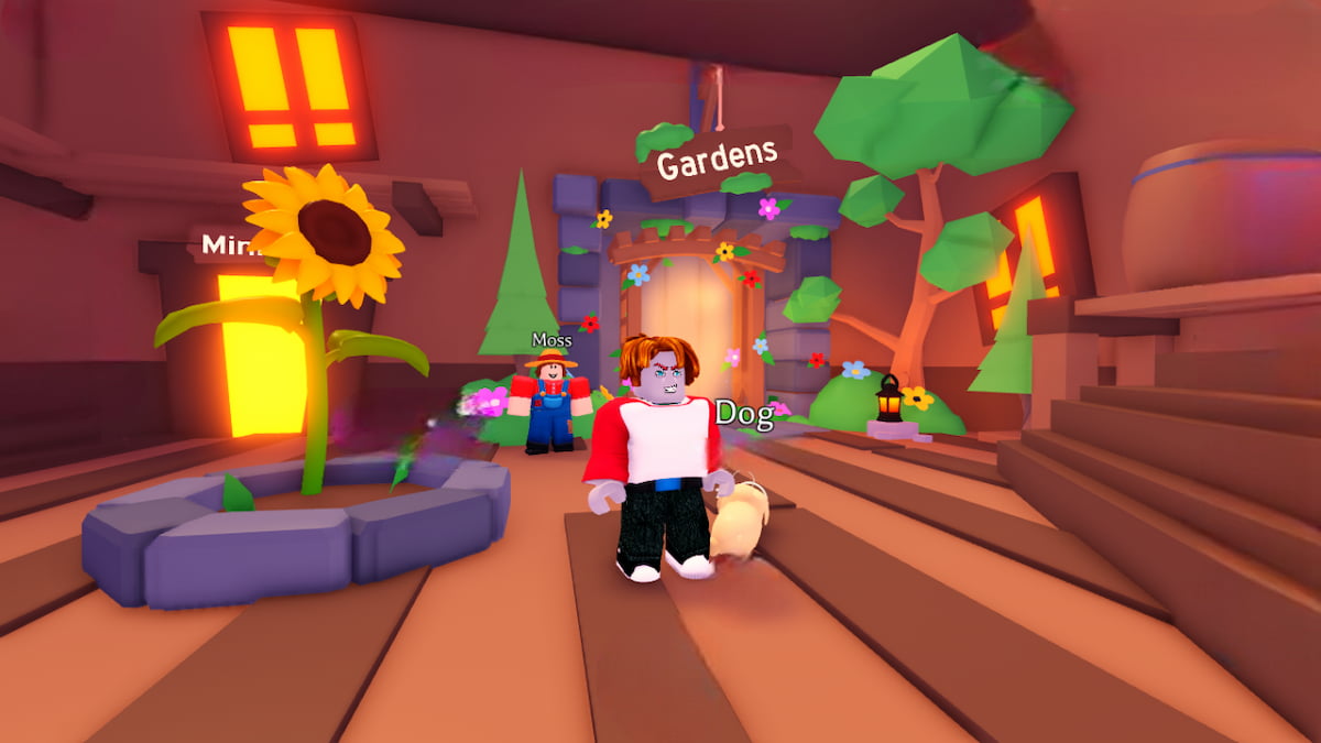 Roblox's Adopt Me! player standing near the Garden and the sunflower ready for the Garden Event.