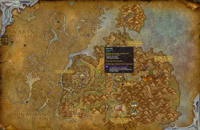 Map of Thaldraszus with the Time Rift event highlighted