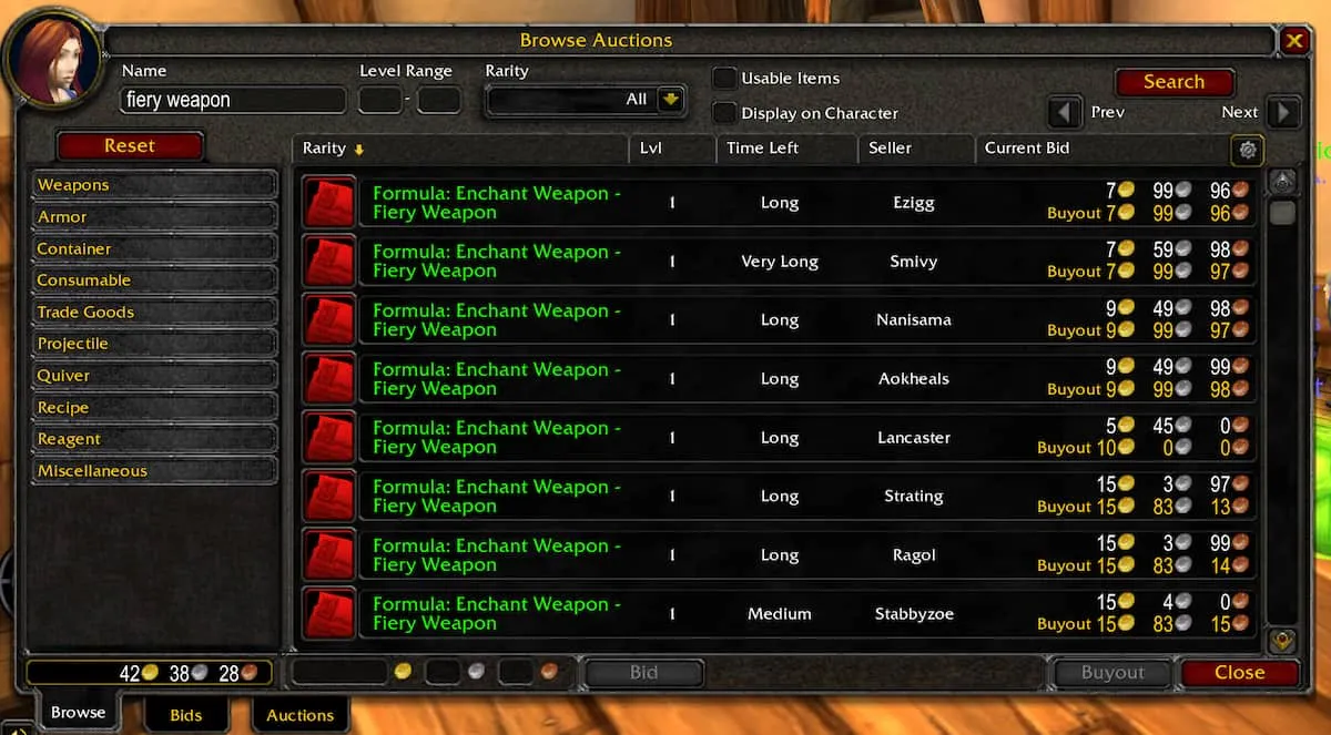 Enchant Weapon Fiery Weapon on the Auction House in WoW Classic