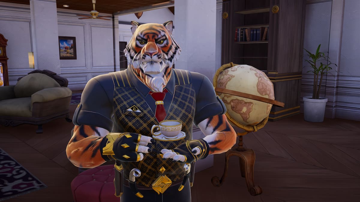 Oscar having his tea in his Mansion in Fortnite.