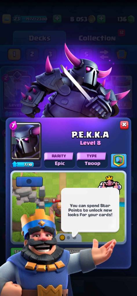 Upgrading a P.E.K.K.A.'s star level in Clash Royale