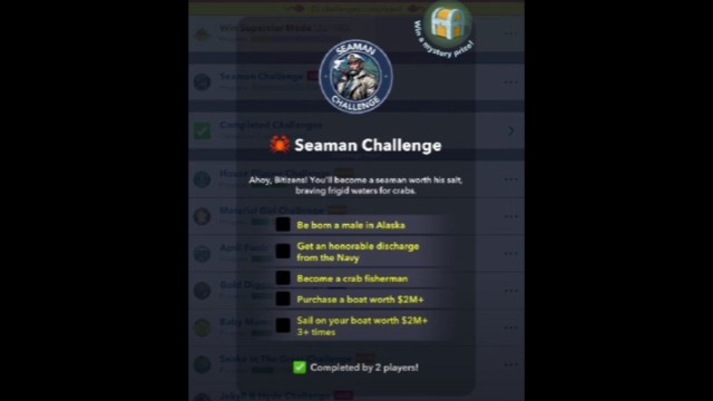 Seaman Challenge objectives in Bitlife