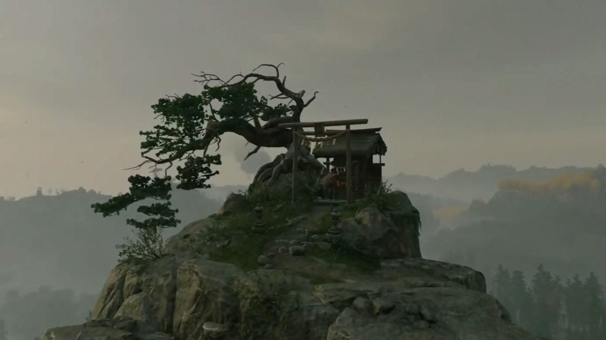 An old wooden shrine on top of a cliff