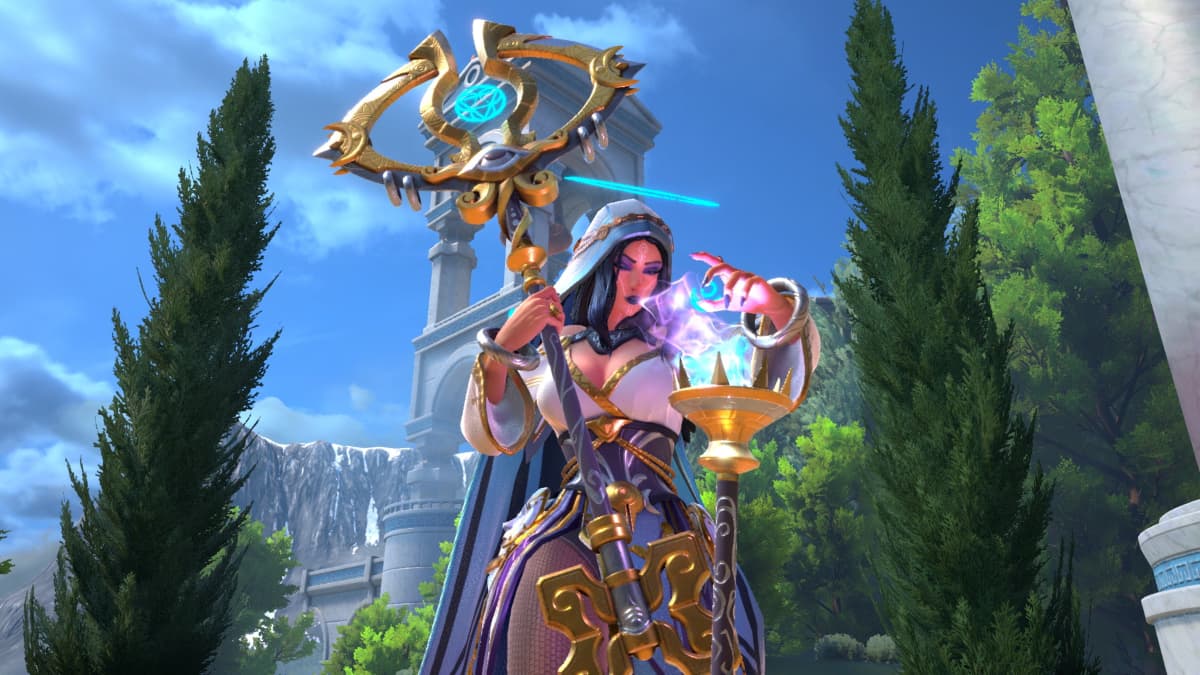 A close-up view of Hecate in Smite 2.