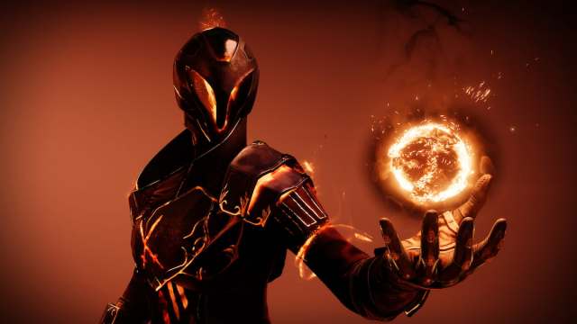 A Solar Warlock holds a ball of Solar energy in the image behind the class menu.