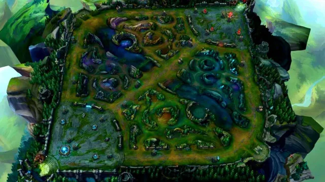 a top down view of League's summoner's rift