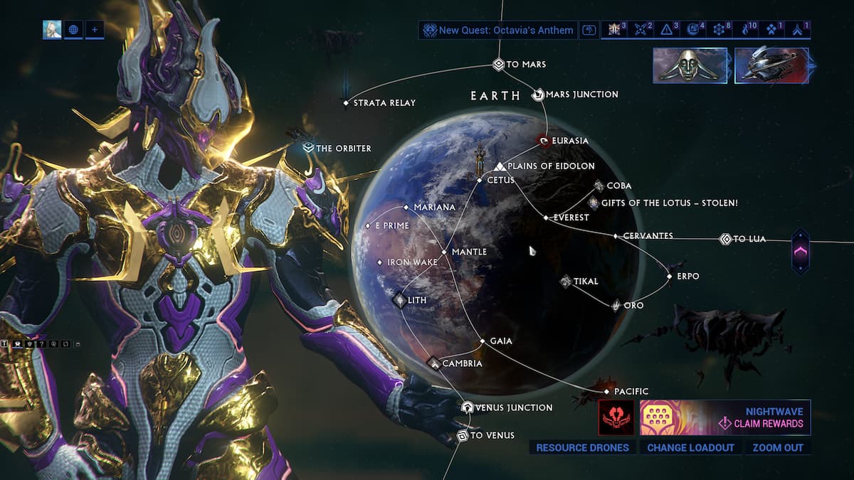 The Earth map in the Navigator in Warframe