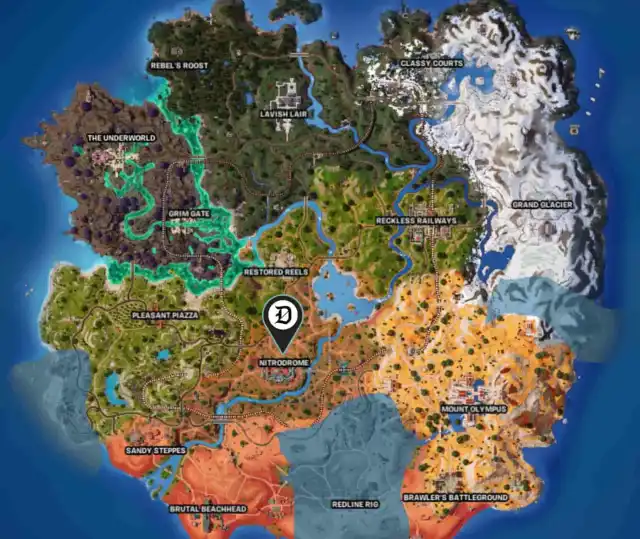 Map showcasing Ringmaster Scarr's base in Fortnite.