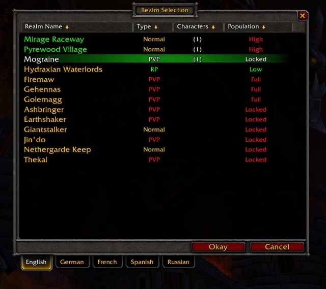 List of WoW Cataclysm Classic realms