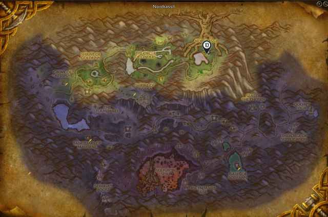 Guardians of Hyjal  quartermaster location marked on the Hyjal map in WoW