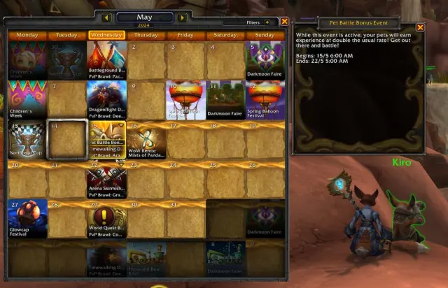 Opened calendar in WoW Dragonflight