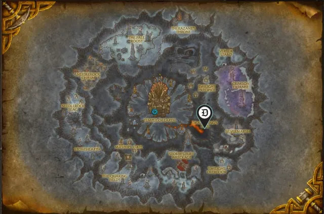 Map of Deepholm, showing where to find Question the Slaves quest key