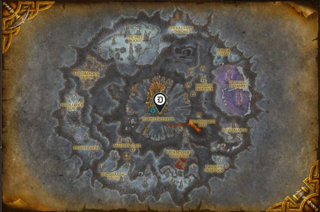 Map of Deepholm, showing where to start Question the Slaves quest