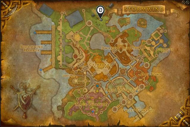 Map of Stormwind, showing where to start the Draenei Heritage Armor