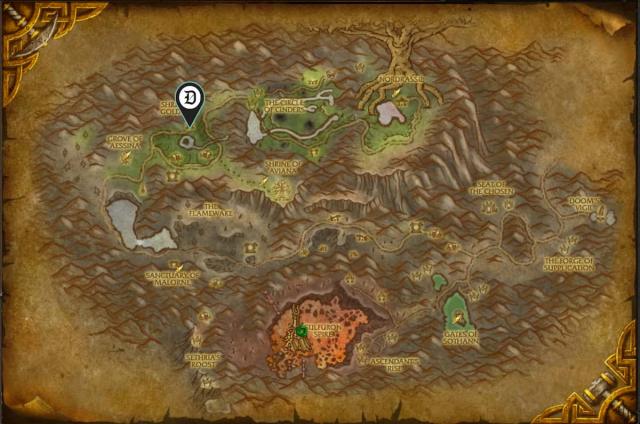 Map of Mount Hyjal, showing where to start the Lighting in a Bottle quest