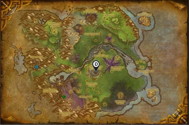 Map of Twilight Highlands, showing where to find Crucible of Carnage
