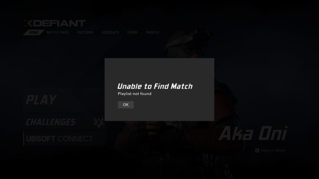 Unable to find match error code in XDefiant.