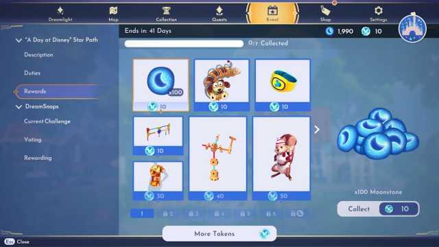 The rewards page in the A Day At Disney Star Path in Disney Dreamlight Valley.
