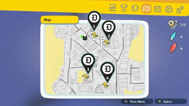 A map of all four duckling locations in Little Kitty, Big City.