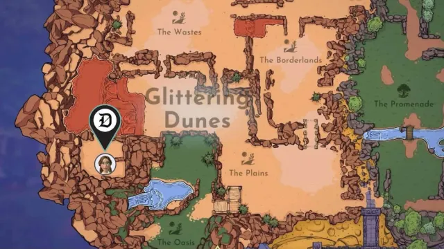 The location of the Ancient Dictionary marked on a map in Disney Dreamlight Valley.