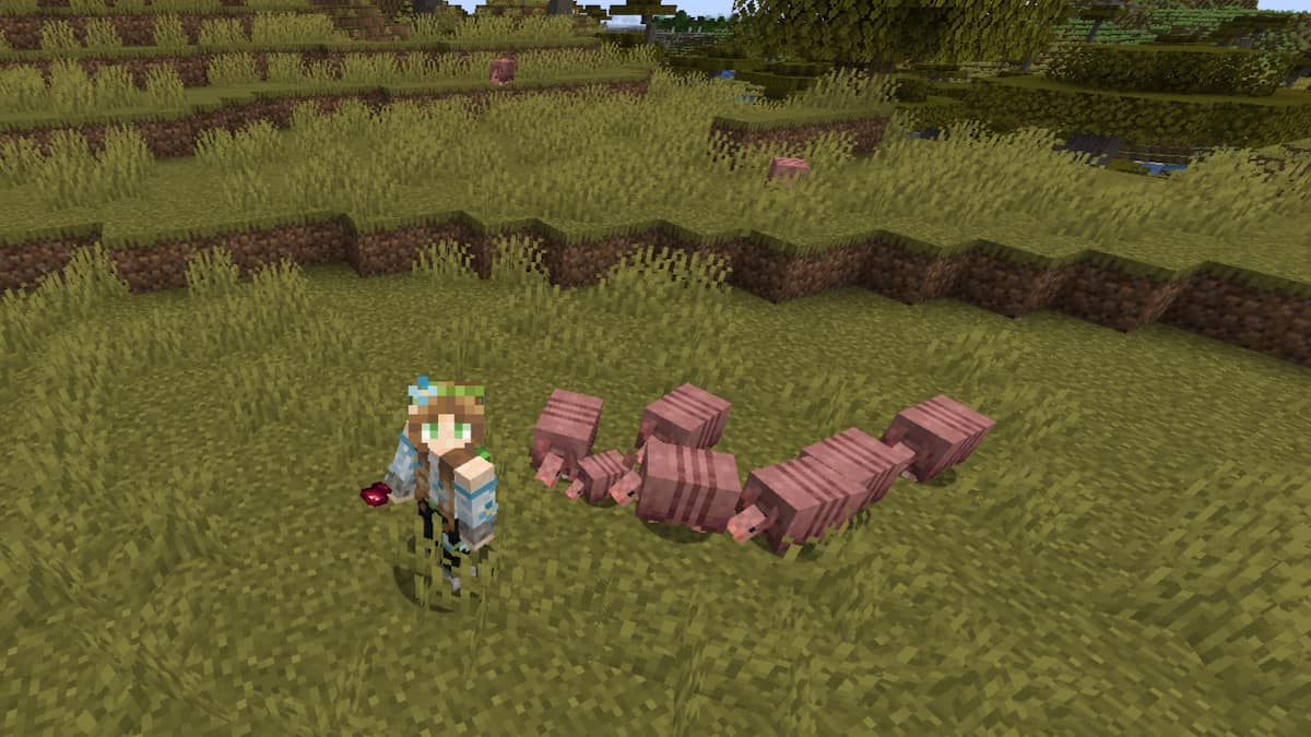 Armadillos following the player in Minecraft.