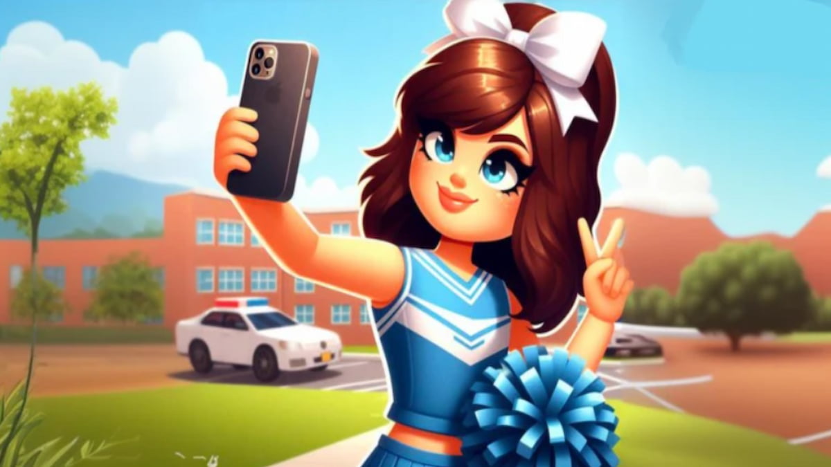 Bayside High School character taking a selfie