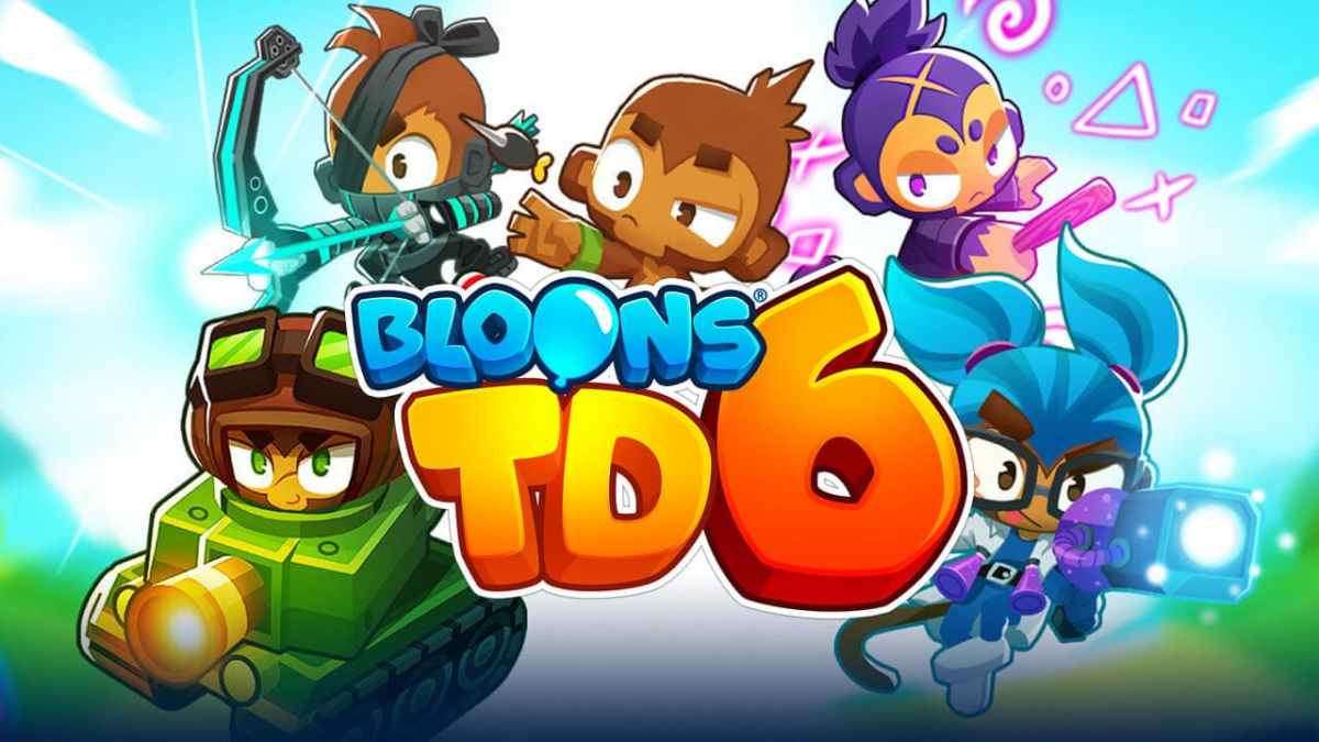 Bloons Tower Defense 6 characters facing camera with the logo